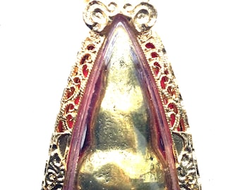 Magic Gold Triangle Leklai Metal Charm LP Huan Pendant Rich and Luck Amulet with Free 1x Rope Necklace