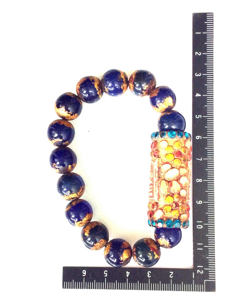 Rare Phra Somdet Arjan Toh Takrut Wangna Blue Stone Bracelet with Gemstones Talisman / Lucky Life Protection Blessed Sacred Thai Amulets image 5