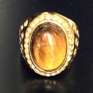 Rare Tiger Eye Stone Magic Powerful Ring / Charm Gold 18K Ring / Good Luck Ring / Gemstone Blessed Amulet / Victory Thai Amulet Ring Size 10