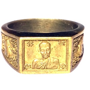Rare Old Vintage LP Ruay Magic Ring / Charm Brass Ring / Lucky and Charming Ring / Powerful Good Luck Amulet / Thai Amulet Ring Size 12