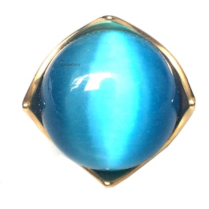 Rare Blue Cat Eye Stone Magic Gold 18K Ring / Talisman for Protection against Misfortunes and Various Disaster / Blessed Thai Buddha Amulet