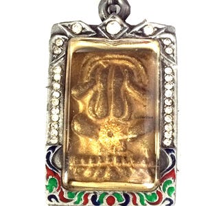 Rzadka magiczna glina Phra Pidta z Takrut (tył), potężny wisiorek / święty talizman szczęścia i uroku / błogosławiony tajski amulet Buddy / prezenty