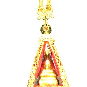 Rare Gold Leklai Magic Pendant by LP Huan / Protective and Lucky Power / Sacred Thai Buddhist Amulets / Come with Gold Case and Necklace