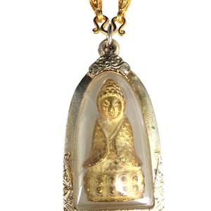 Rare Brass Gold Phra Kring Pawaret Magic Statue / Powerful Good Luck Charm Talisman / Sacred Thai Buddha Amulet / Free 1x Gold Necklace