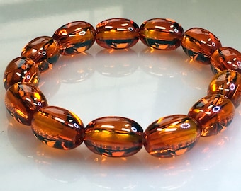 Orange Naga Eye Stone Magic Bracelet / Rugby Beads / Lucky and Charm / Natural Powerful Health Healing / Top Rare Thai Amulets / Nice Gift