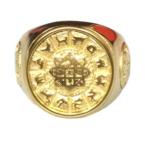 Anillo poderoso de Yantra mágico del zodíaco de oro de 18 quilates / Talismán bendito de la suerte para el éxito / Amuleto tailandés con poder protector sagrado / Regalo sagrado para unisex