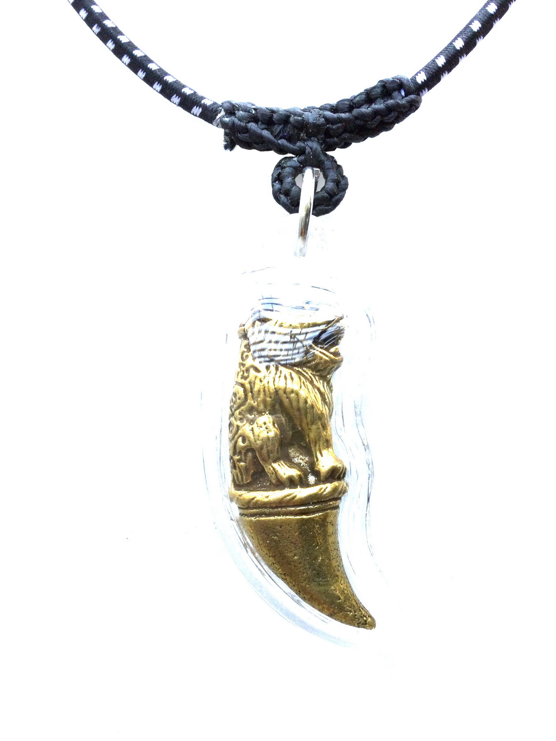 Rare Tiger Tooth Fang by Lp Tim, Laharnrai Temple, Year 1974,  Magic Pendant / Powerful Lucky Charm Talisman / Prestige Fortune Thai Amulet