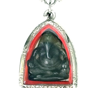 Holy Black Leklai Phra Pikanet God Ganesha Pendant, Deva Temple / Sacred Good Luck Necklace / Lucky Charm Talisman / Powerful Thai Amulets