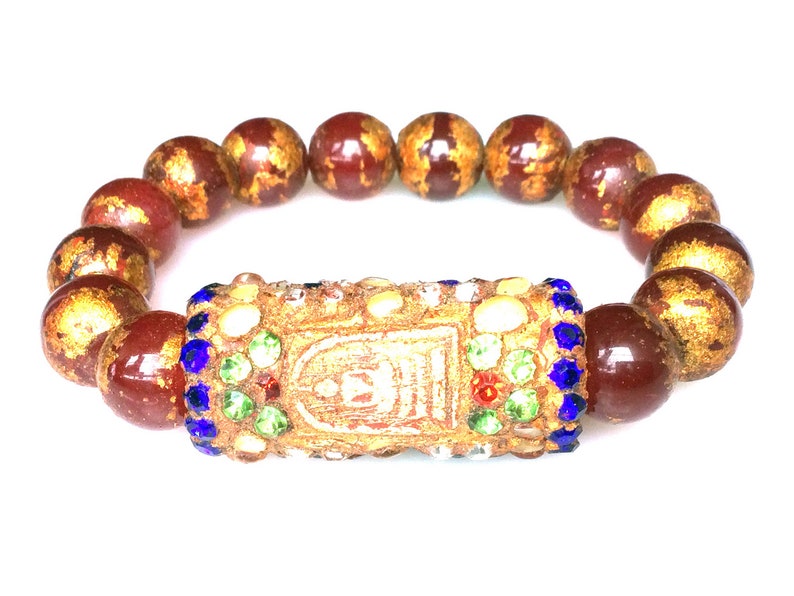 Rare Phra Somdet Arjan Toh Takrut Wangna Blue Stone Bracelet with Gemstones Talisman / Lucky Life Protection Blessed Sacred Thai Amulets image 7