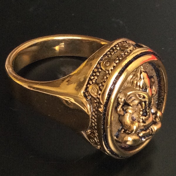 Vintage Gold God Ganesh Magic Ring / Lucky and Charming Gold Ring / Powerful Lucky Life Talisman / Thai Amulets for Success in Business