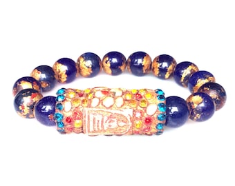 Rare Phra Somdet Arjan Toh Takrut Wangna Blue Stone Bracelet with Gemstones Talisman / Lucky Life Protection  Blessed Sacred Thai Amulets