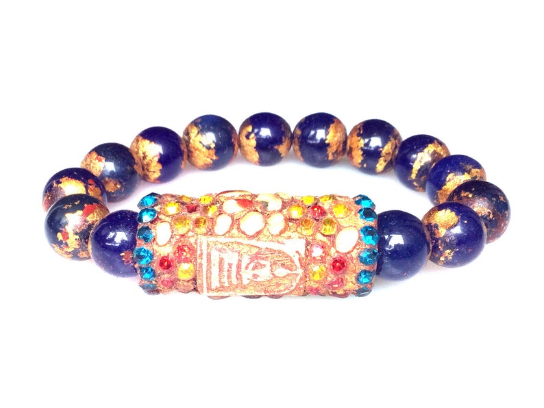 Rare Phra Somdet Arjan Toh Takrut Wangna Blue Stone Bracelet with Gemstones Talisman / Lucky Life Protection Blessed Sacred Thai Amulets image 1