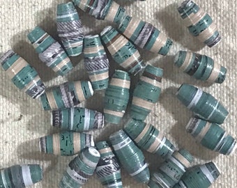 25 Handmade Paper Beads, Teal Upcycled Paper Beads Lot - Smash Book or Junk Journal Shop