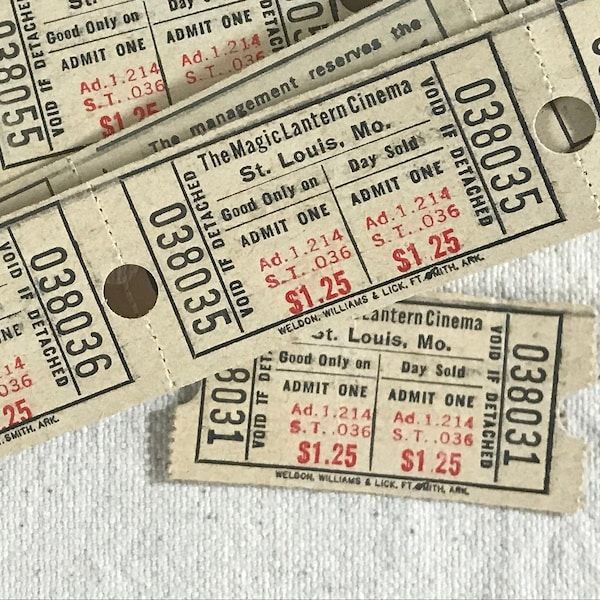 20 Vintage Cinema Tickets - Vintage Movie Ticket - Paper Ephemera Lot - Smash Book Or Junk Journal Supply
