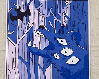 Digital Art Print, "Wolf Eyes" - Bright Weird Illustration - Creepy Wolf Drawing