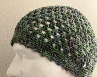 Crochet Skull Cap - Lightweight Vintage Style Mesh Cap - Retro Handmade Cotton Hat