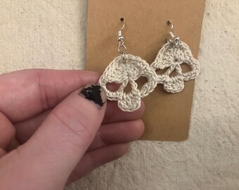 Handmade Skull Earrings - Micro Crochet Jewelry - Spooky Dangle Earrings