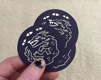 Funky Wolf Waterproof Vinyl Sticker - Creepy Decoration for Laptops, Water Bottles, Sketchbooks, Etc.