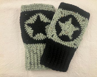Handmade Crochet Celestial Fingerless Gloves - Punk Star Accessories - Whimsigoth Style
