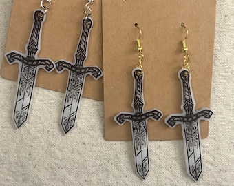 Handmade Sword Earrings - Dagger Shrink Plastic Jewelry - Intricate Dangle Earrings