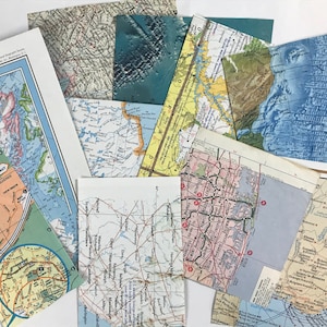 Vintage Map Scrap Pack, Ephemera Lot - Smash Book or Junk Journal Supply