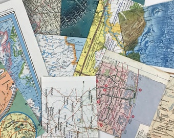 Vintage Map Scrap Pack, Ephemera Lot - Smash Book or Junk Journal Supply
