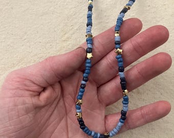 Blue Seed Bead Star Necklace – Handmade Whimsigoth Jewelry