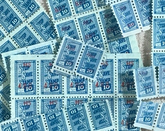 Paper Ephemera Lot Blue Vintage Stamps 50 Large SSS Trading Stamps Lot Smash Book or Junk Journal Shop