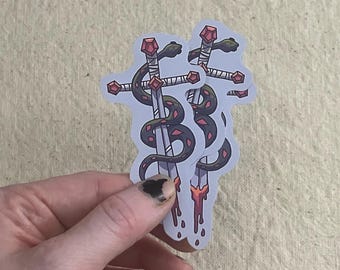 Sword and Snake Waterproof Vinyl Sticker - Creepy Decoration for Laptops, Water Bottles, Sketchbooks, Etc.