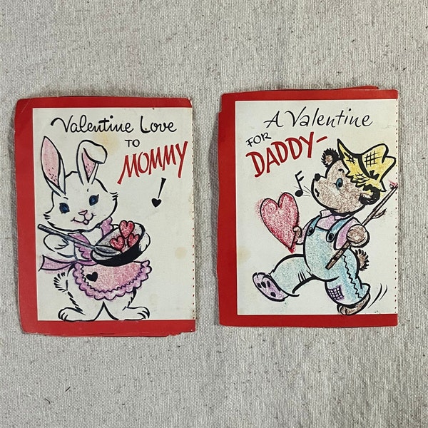 2 Vintage Valentines -  Valentine Ephemera Lot - Children's Coloring Book - Vintage Kid's Drawing - Smash Book or Junk Journal Supply