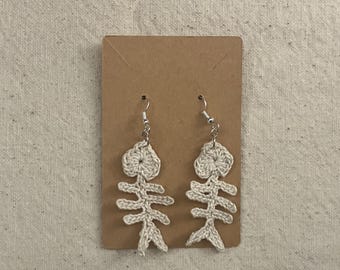 Handmade Fishbone Earrings - Micro Crochet Jewelry - Spooky Dangle Earrings