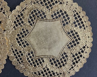 4 Gold Vintage Paper Doilies, Lace Paper Doily - Gold Foil Doilies - Smash Book or Junk Journal Supply