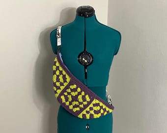 Handmade Crochet Crossbody Bag - Purple & Green Granny Squares