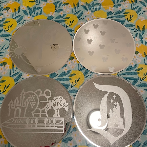 Etched Disney World and Disneyland Magically Themed Mirrors (Small World, Monorail, Mickey, Castle, Purple Wall You Are Most Beautiful Wall)