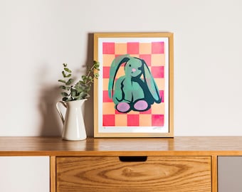 Póster serigrafiado de conejito de peluche / Edición limitada / Firmado y numerado