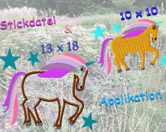 Unicorn embroidery file set with applique