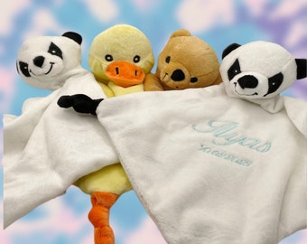 Baby cuddle cloth animal personalized for birth with desired name