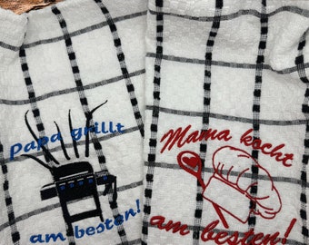 Tea and kitchen towel embroidered and personalized