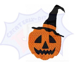 Halloween embroidery design pumpkin with witch hat