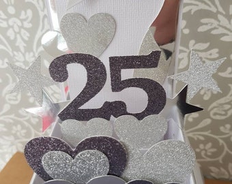 Handmade Personalised 25th Silver Wedding Anniversary Pop Up Card