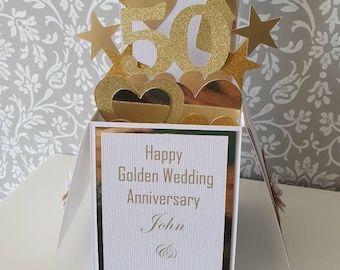 Handmade Personalised 50th Golden Wedding Anniversary  Pop Up Card