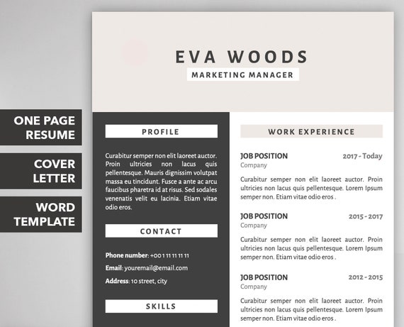 Resume Template Cv Resume Template Cover Letter Etsy