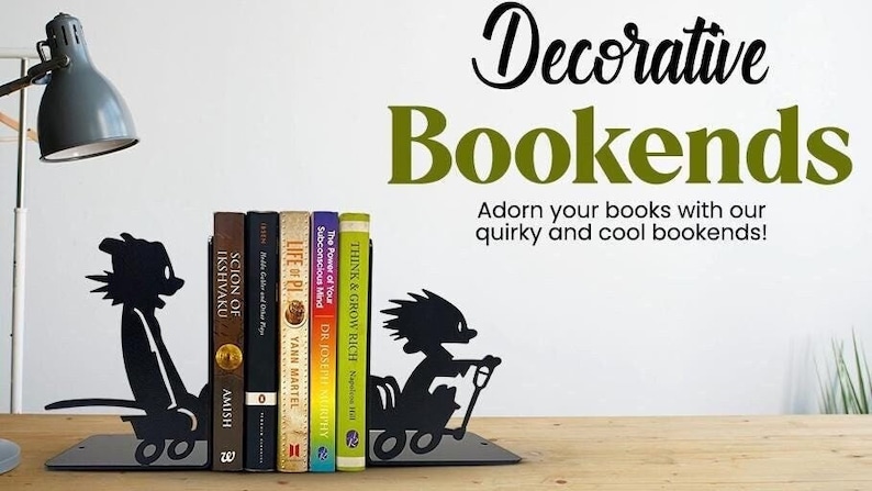 Calvin and Hobbes Bookends decorative bookends for shelves metal bookends kids bookends nursery bookends calvin and hobbes gifts Christmas gifts for children's children bookends room decor