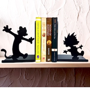 Calvin and Hobbes Bookends: Black Steel Comic Book Ends