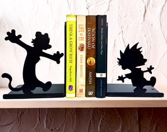 Calvin and Hobbes Bookends: Black Steel Comic Book Ends