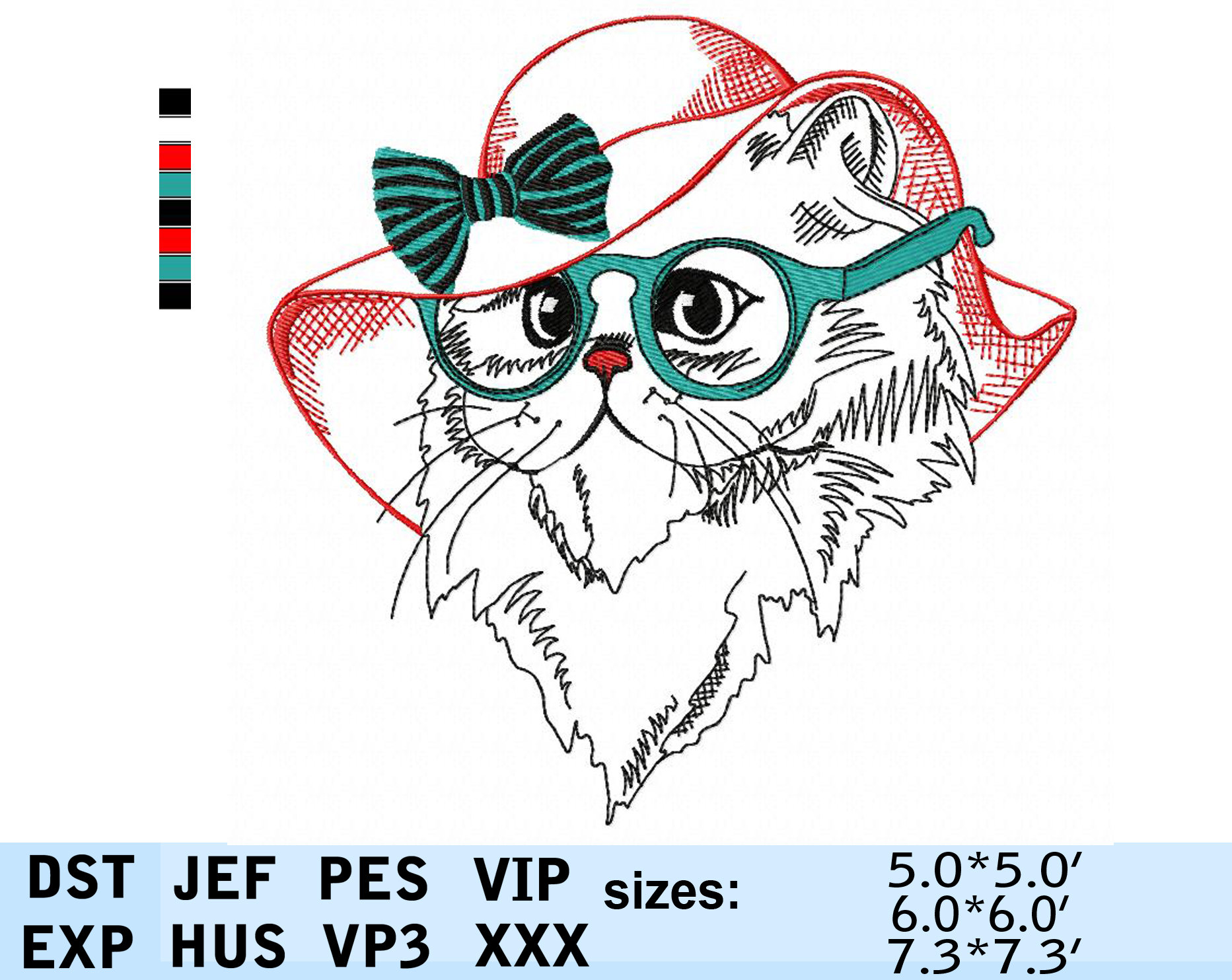 Cat in hat machine embroidery design glasses fashion kitty  etsy