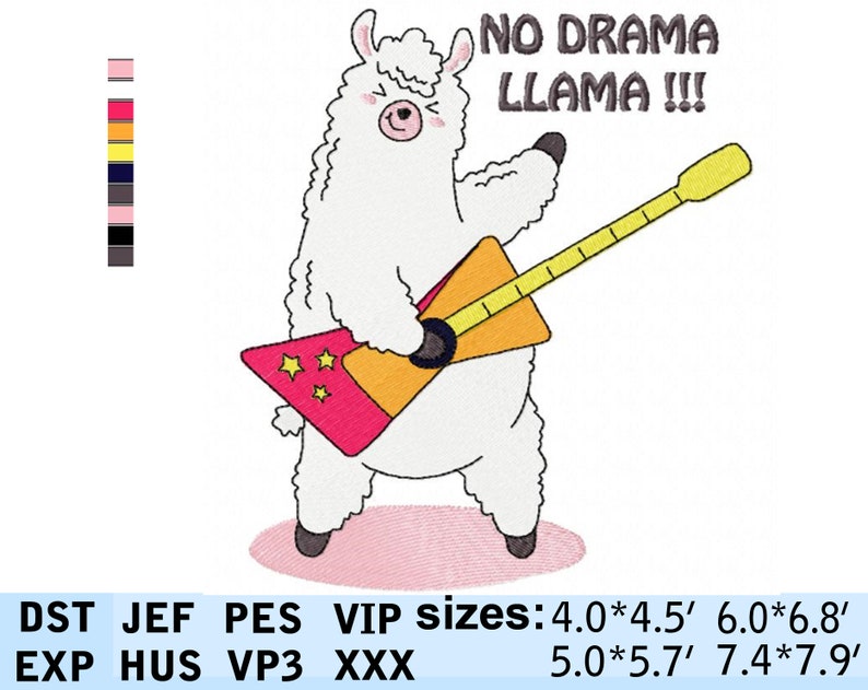 Llama No drama embroidery design RockStar Music Electric Guitar mama llama dance decor pillow pattern satin pattern pes hus jef Rock Star