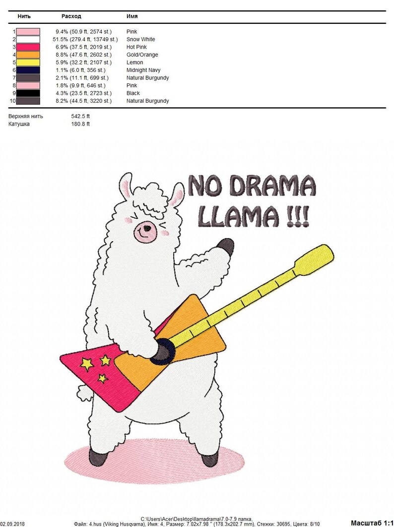 Llama No drama embroidery design RockStar Music Electric Guitar mama llama dance decor pillow pattern satin pattern pes hus jef Rock Star