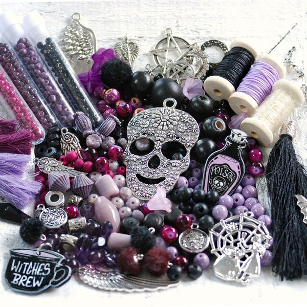 Großes Perlen- & Anhänger Set Gothic Mystic Spuky DIY Halloween Mischung Schmuck-Herstellung Basteln Geschenk