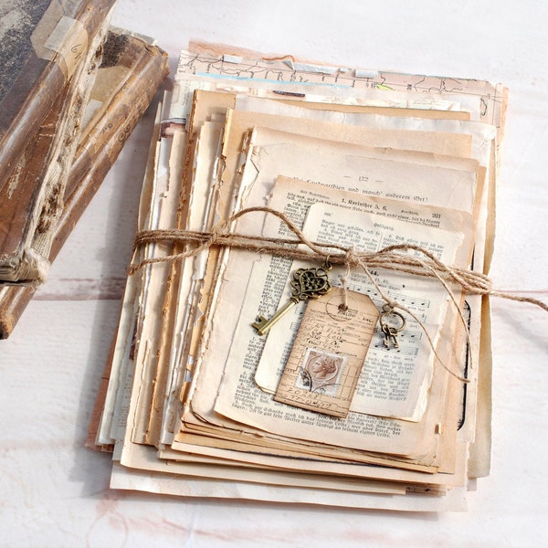 TOP SELLER für Junk Journal 75 originale vintage Buchseiten, Paperbundle Papier-Set Scrapbooking Noten Landkarten Bilder Patina alte Schrift